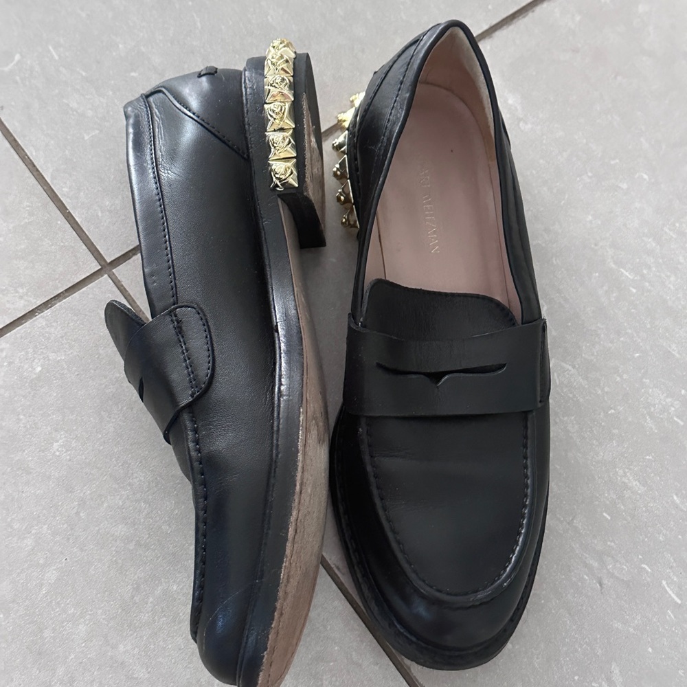 Stuart Weitzman Black Leather Loafers Women No Box